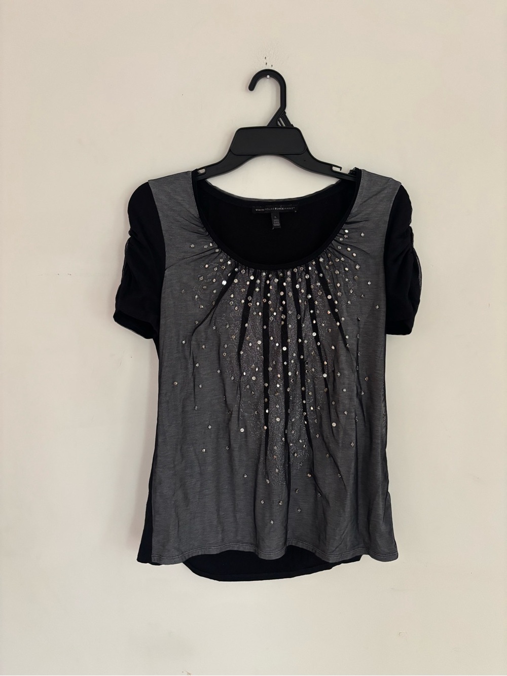 White House Black Market Embellished Mesh Top Large